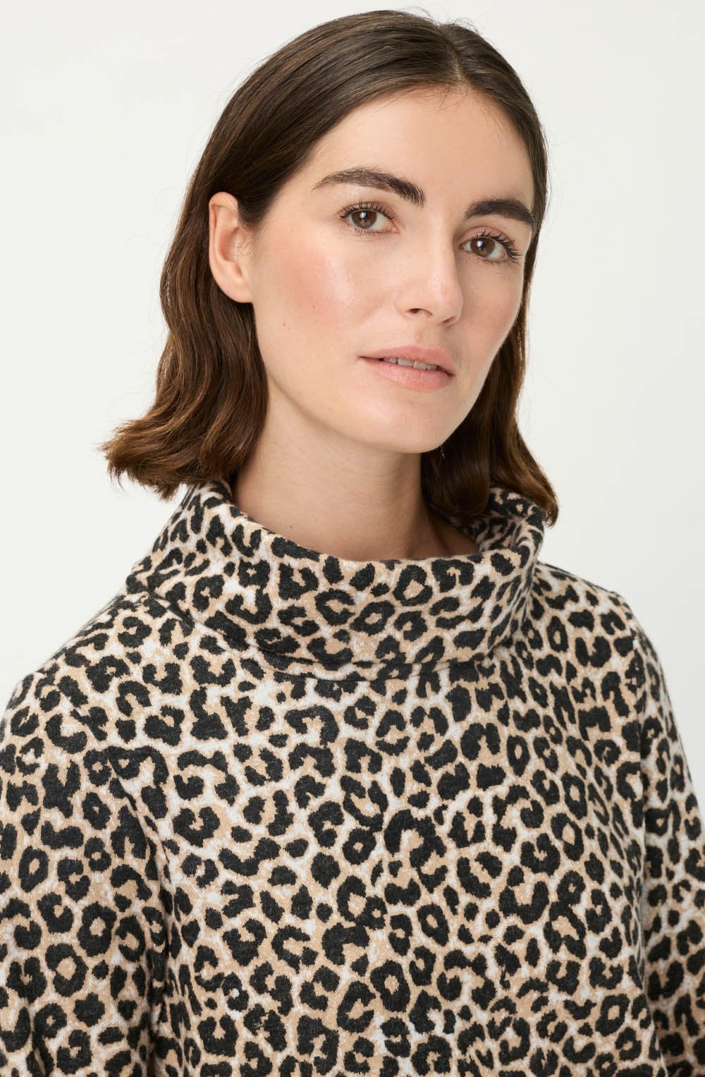 Warm Biscuit Leopard Cowl Neck Henny Jumper