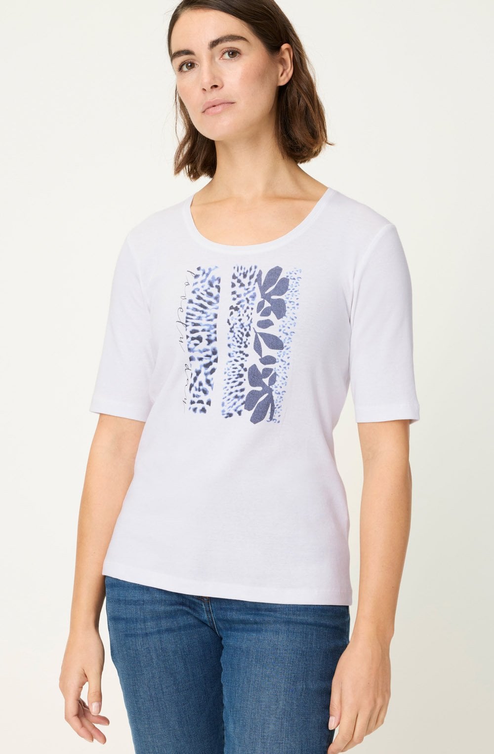 White and Blue Lovely Day Print Edda T Shirt