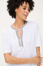 White and Dark Brown Embroidered Tie Neck Hannah Top