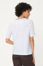 White and Dark Brown Embroidered Tie Neck Hannah Top
