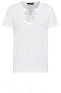 White Crochet Neck T Shirt