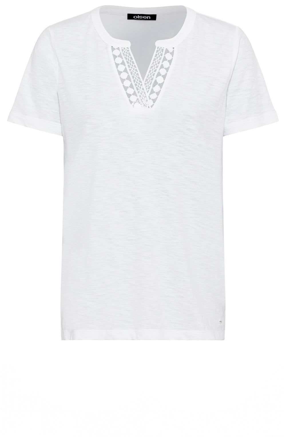 White Crochet Neck T Shirt
