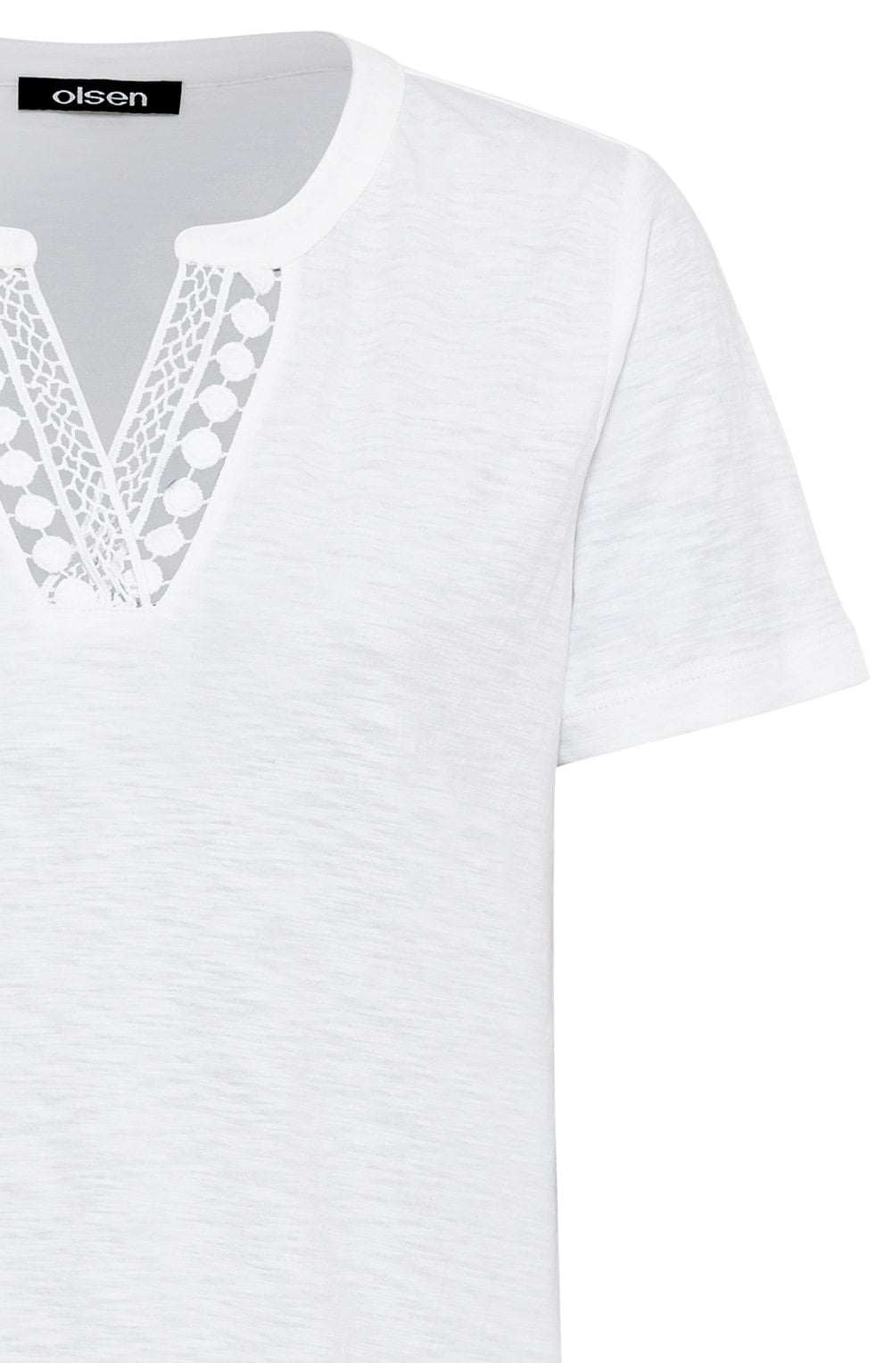 White Crochet Neck T Shirt