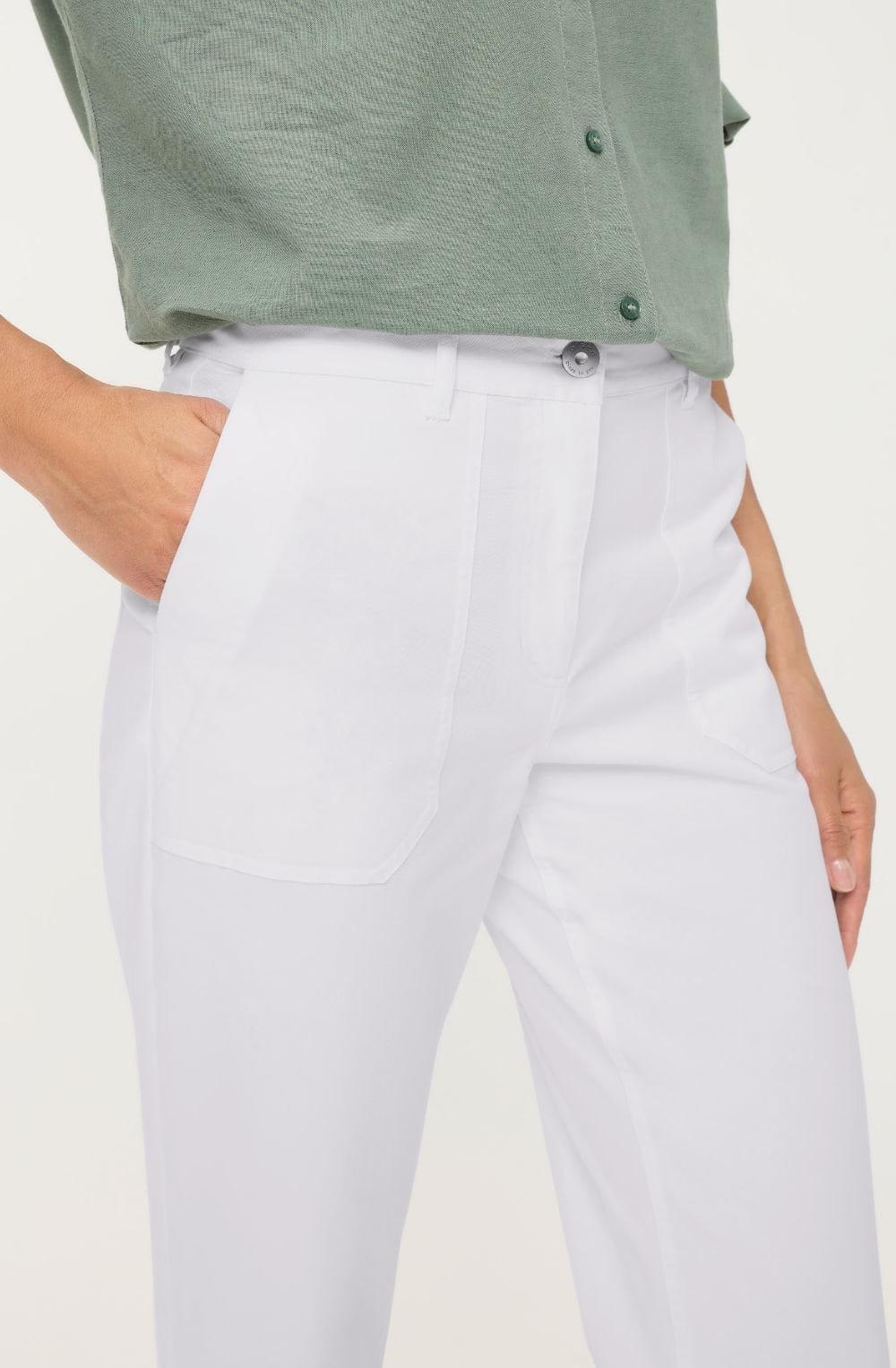 White Cropped Straight Leg Mona Trousers