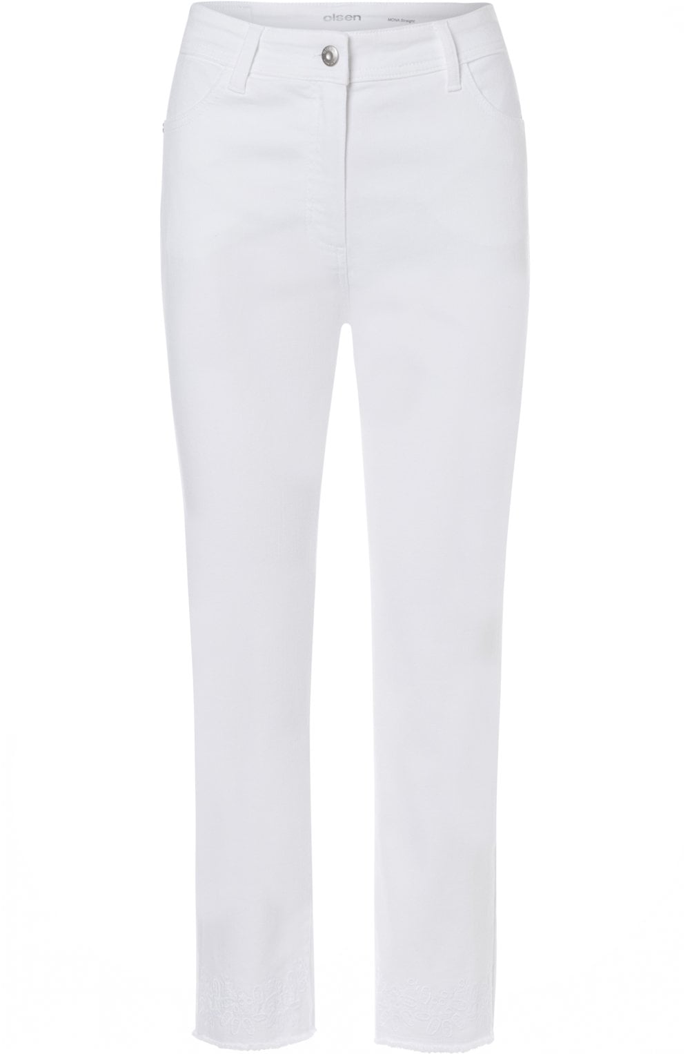 White Embroidered Hem Mona Straight Jeans