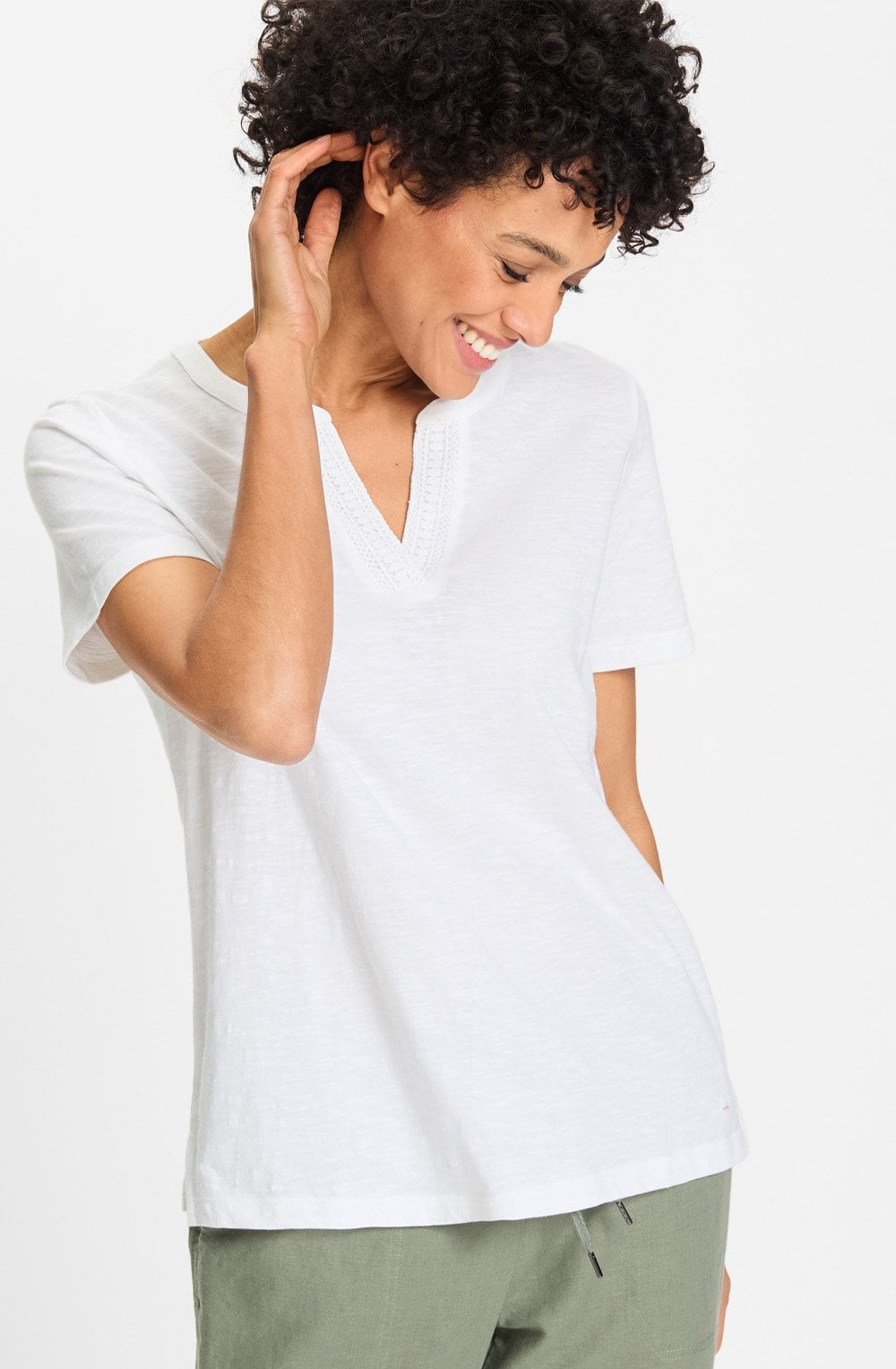 White Embroidered Neck Hannah T Shirt