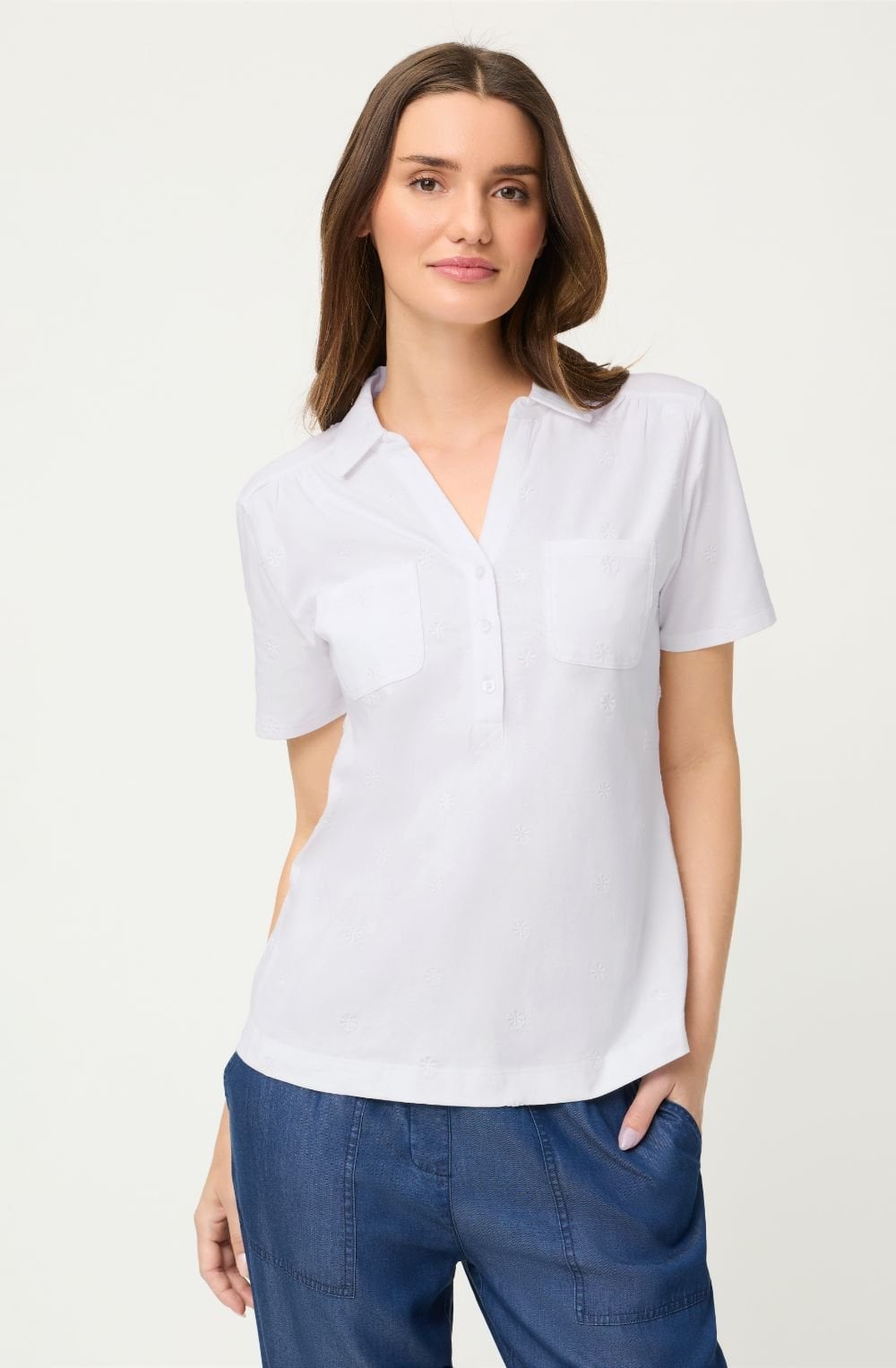 White Floral Embroidery Hannah T-Shirt