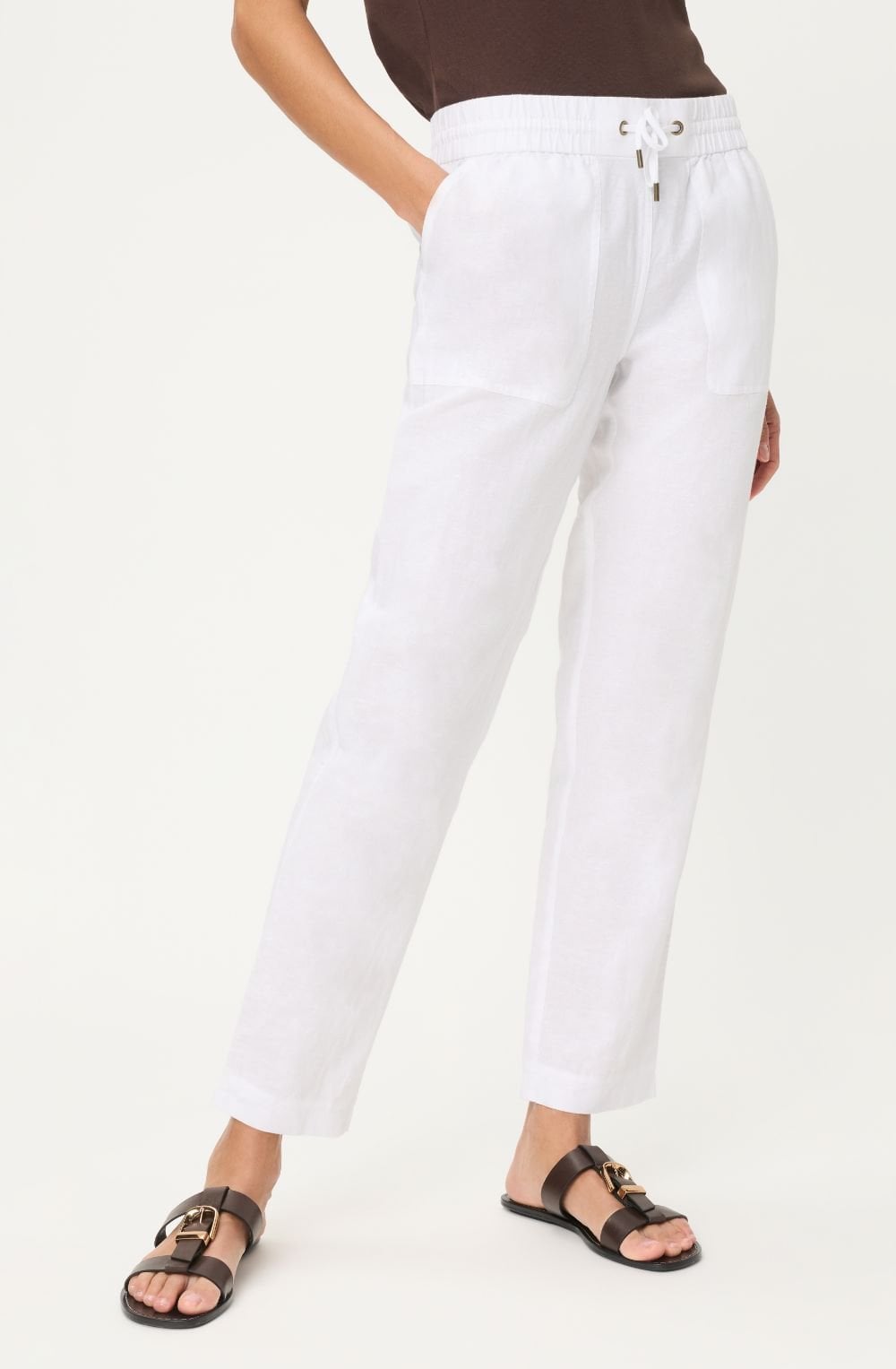 White Linen Mix Lisa Cropped Trousers
