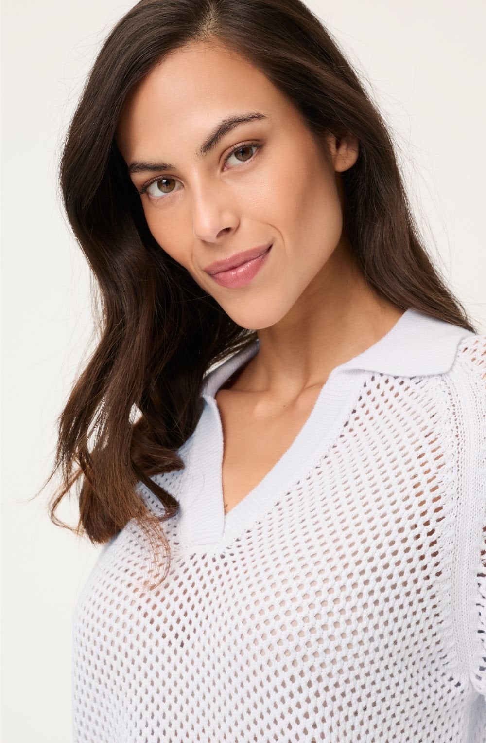 White Open Weave Collared Henny Pullover