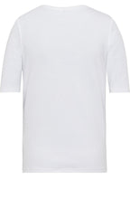 White T Shirt With a Sage and Gold Abstract Design