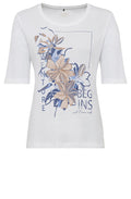 White T Shirt With Blue Floral Design
