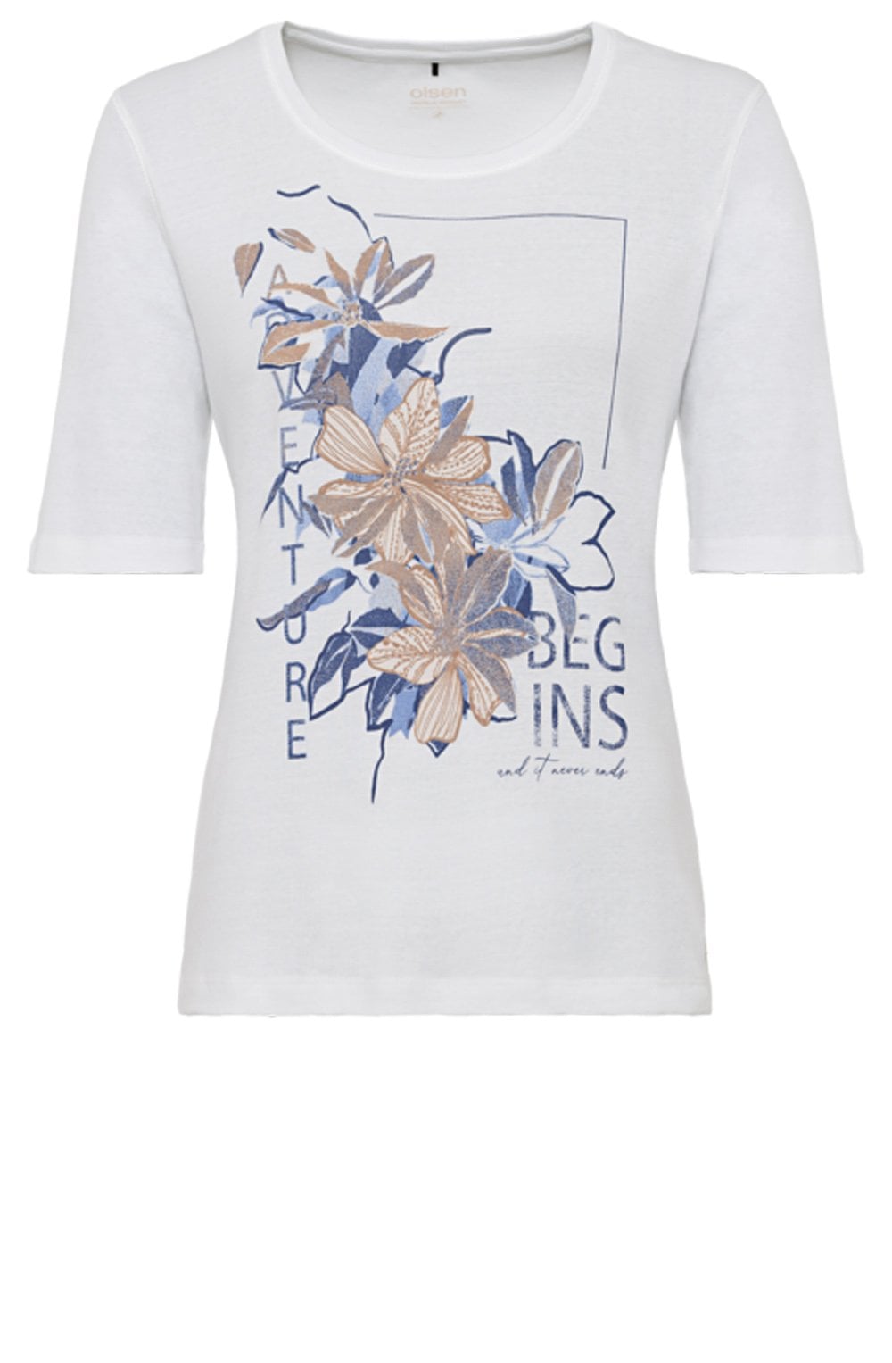 White T Shirt With Blue Floral Design