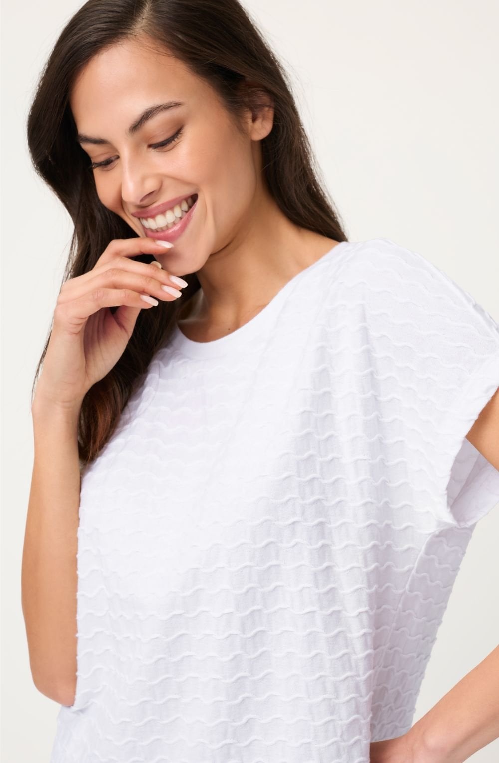 White Textured Jersey Relaxed Cosima T-Shirt