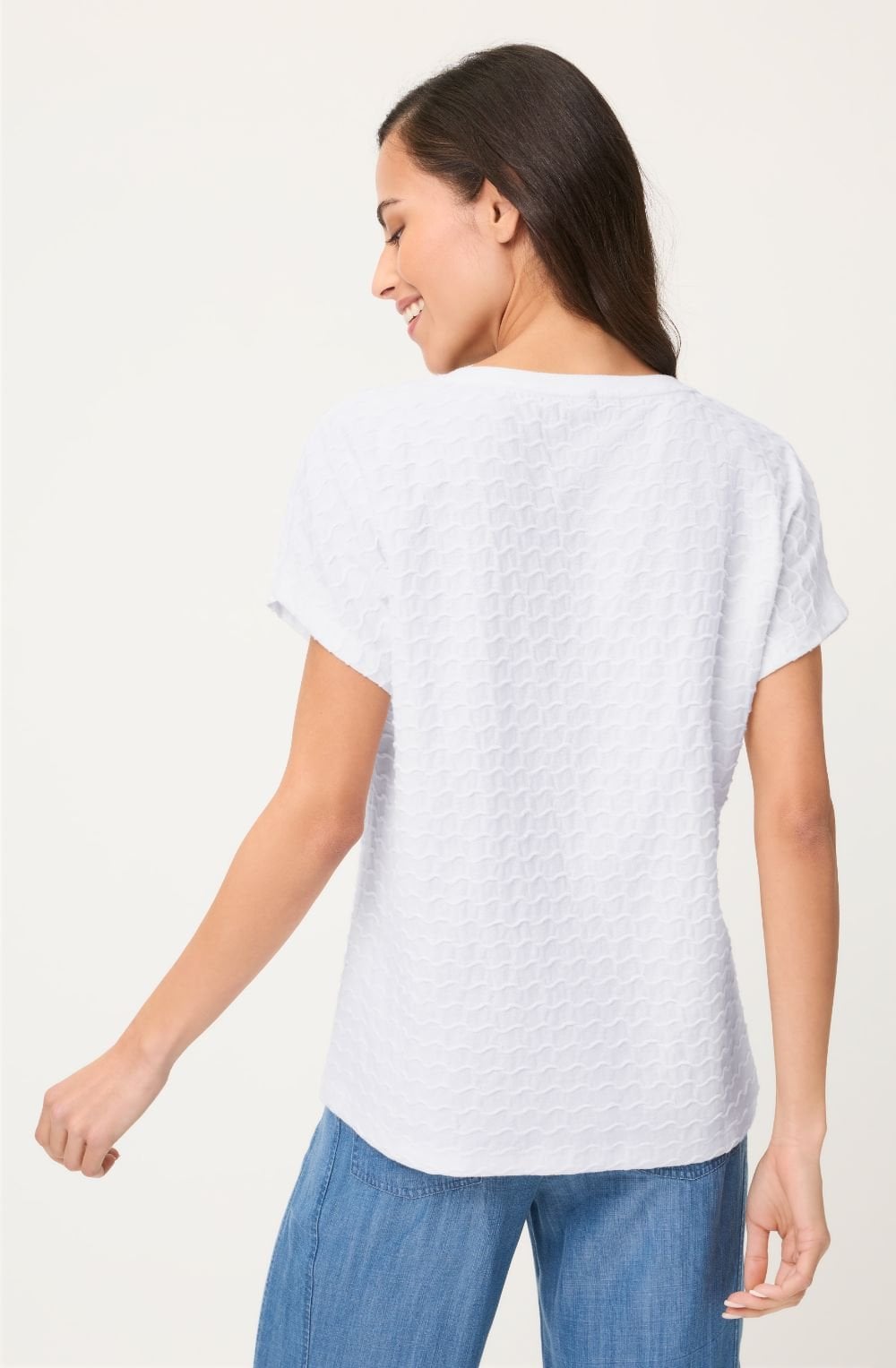 White Textured Jersey Relaxed Cosima T-Shirt