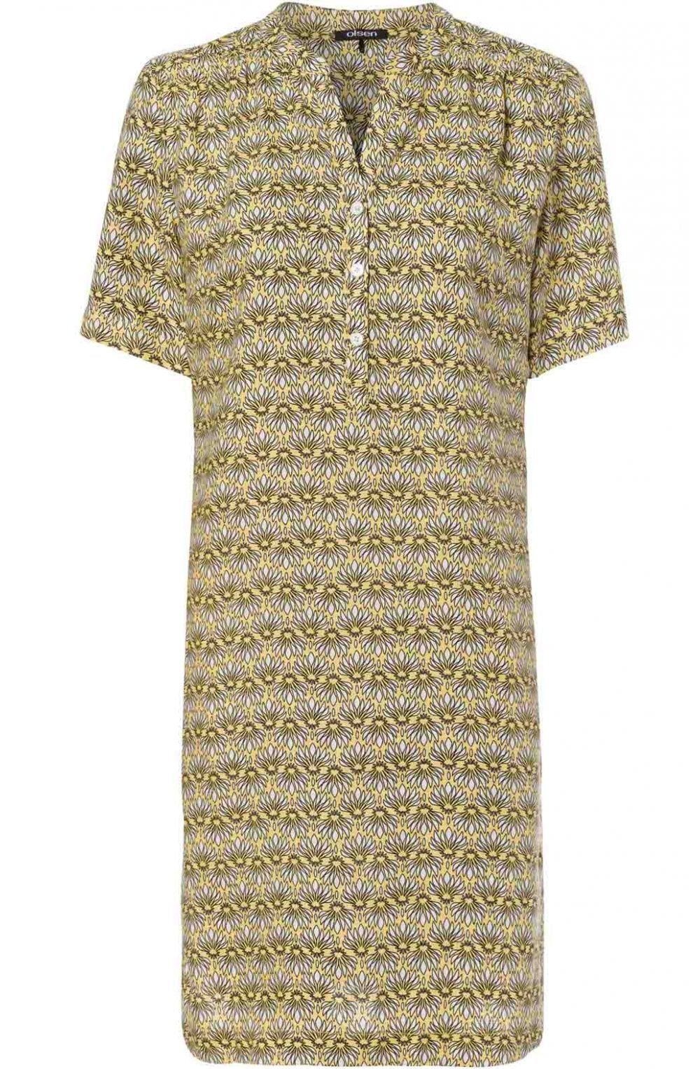 Yellow Patterned Linen Dress