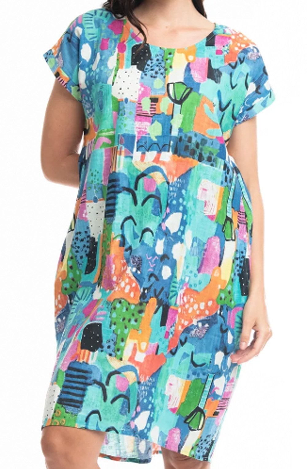 Alanya Pink and Blue Cotton Shift Dress