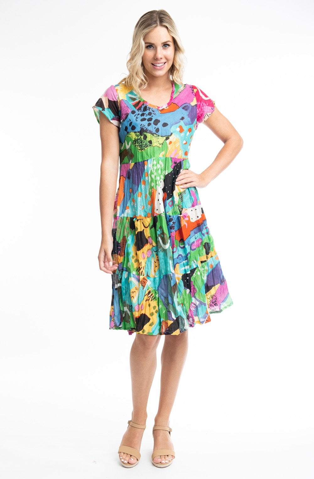 Alanya Pink Front Pocket Detail Crinkled Dress