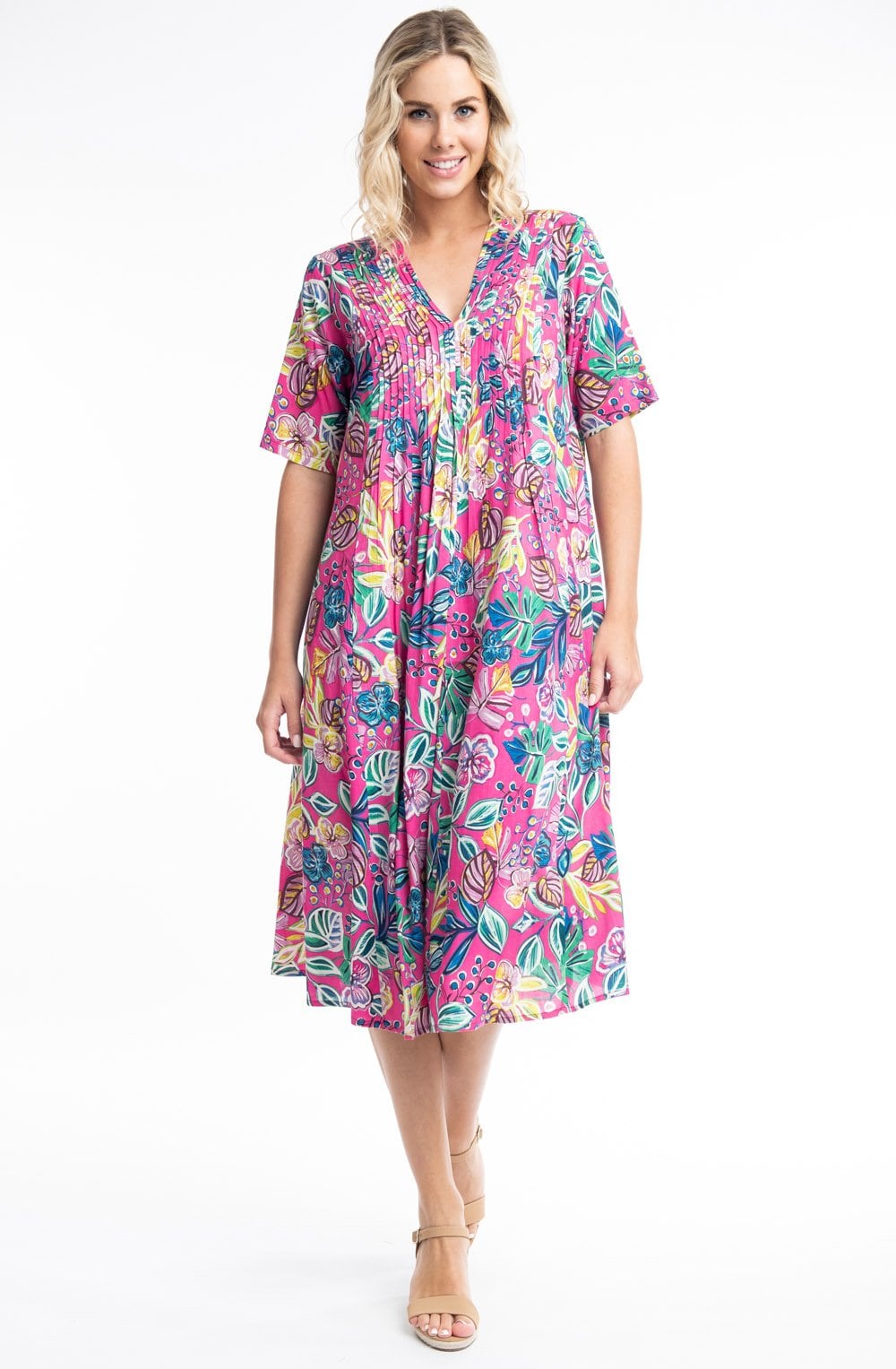 Balat Fuchsia Pleated A Line Dress