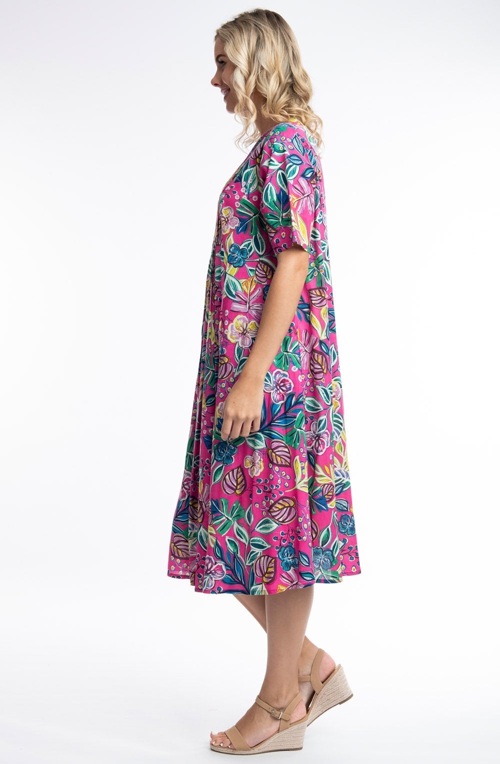 Balat Fuchsia Pleated A Line Dress