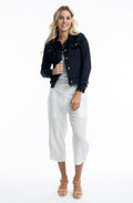 Black Linen Blend Frayed Jacket