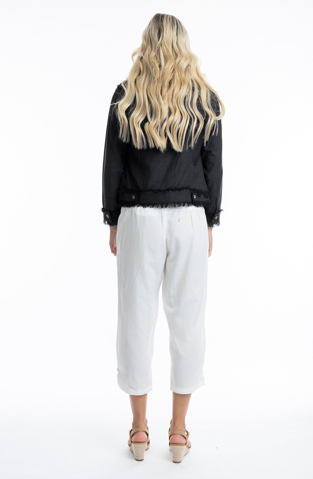 Black Linen Blend Frayed Jacket