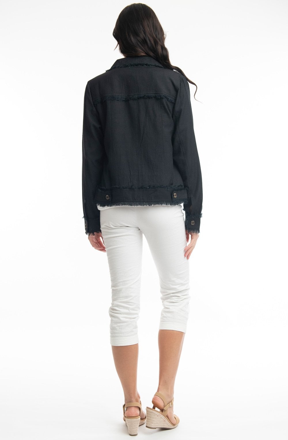 Black Linen Mix Frayed Jacket