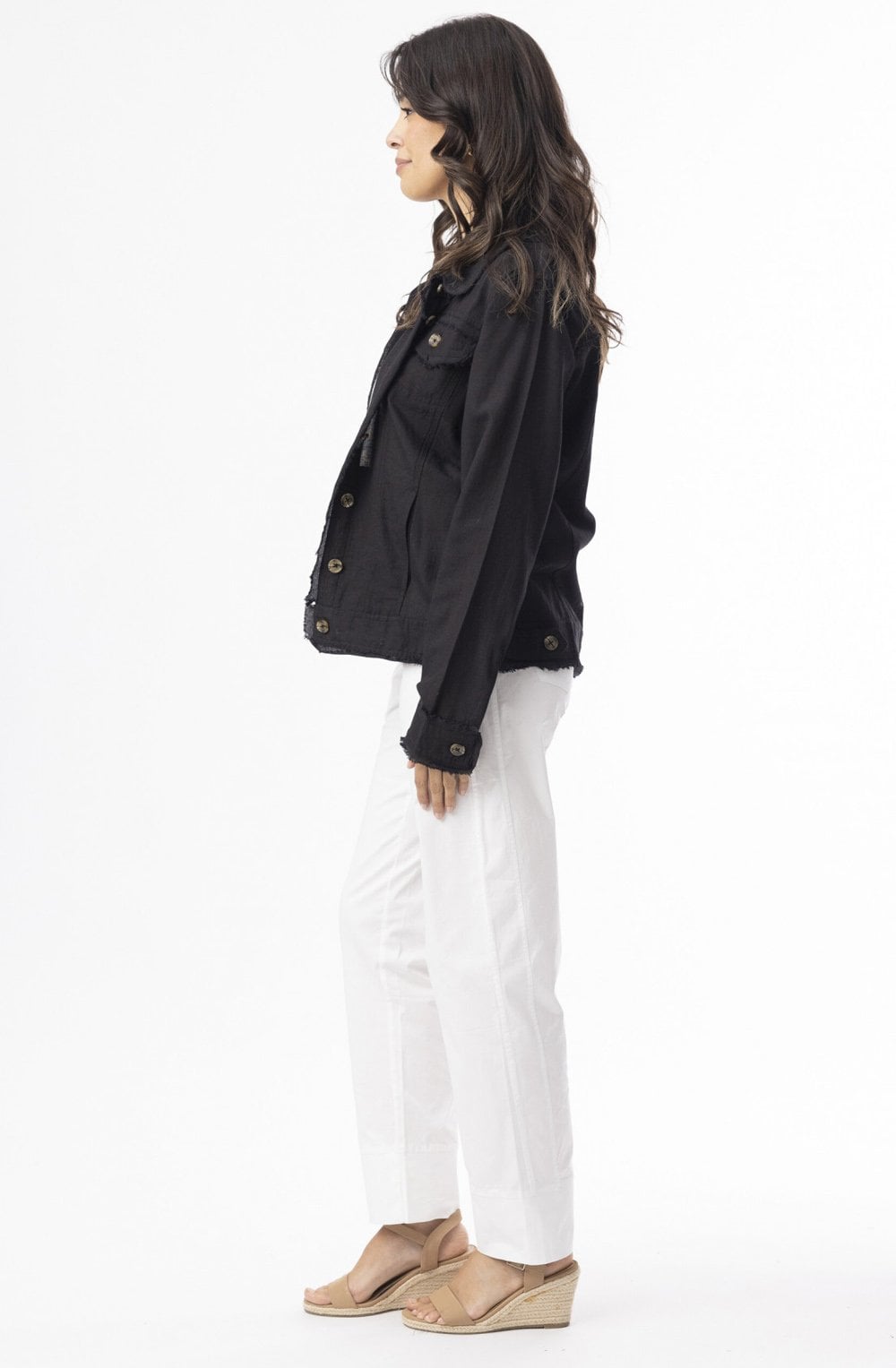 Black Linen Mix Frayed Jacket