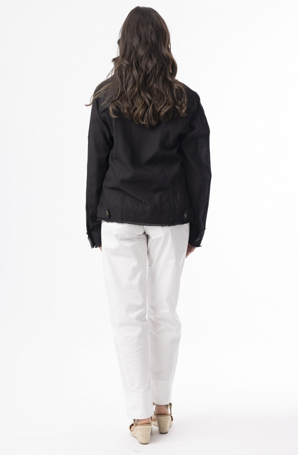 Black Linen Mix Frayed Jacket