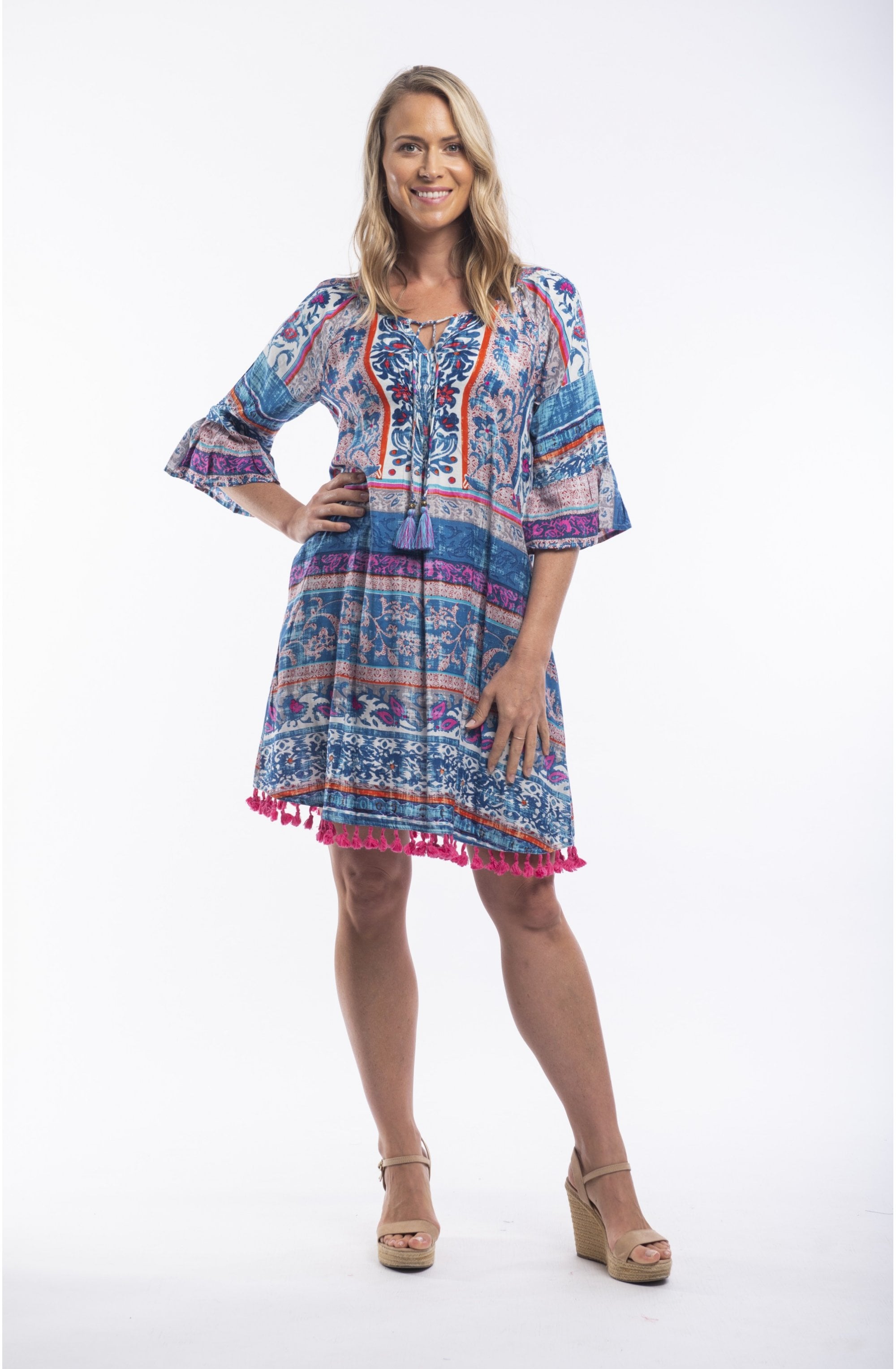 Blue Patterned Tunic Dress