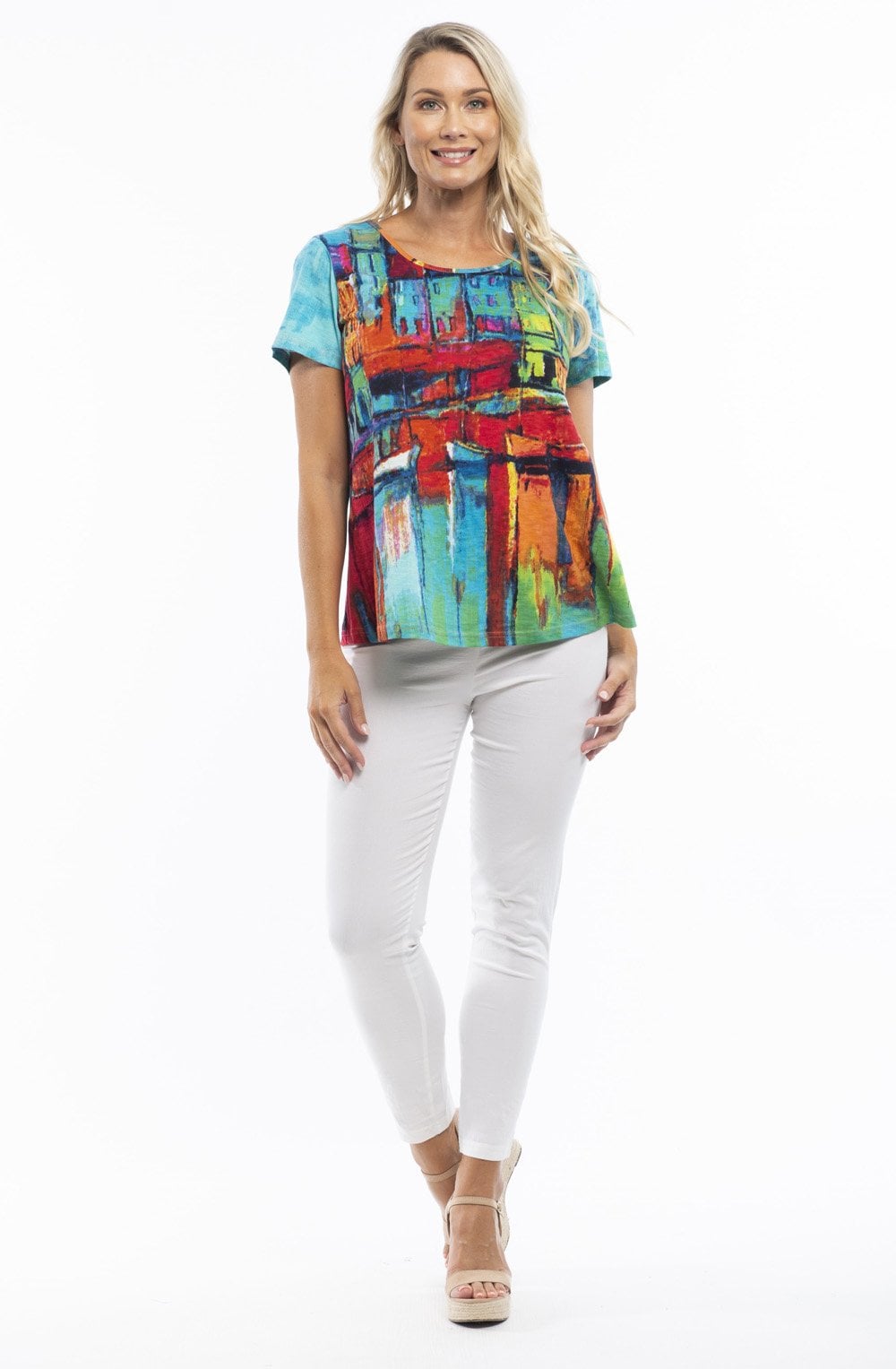 Boat Print T Shirt with Round Neck