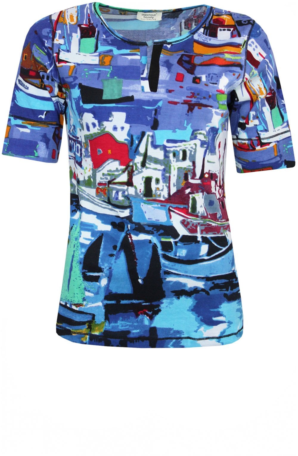 Boat Print T Shirt with V Detail Neckline