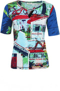 Bold Print T Shirt with V Neckline Detail