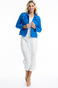 Electric Blue Linen Blend Frayed Jacket