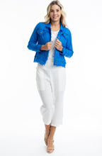 Electric Blue Linen Blend Frayed Jacket