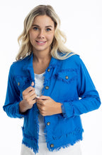 Electric Blue Linen Blend Frayed Jacket