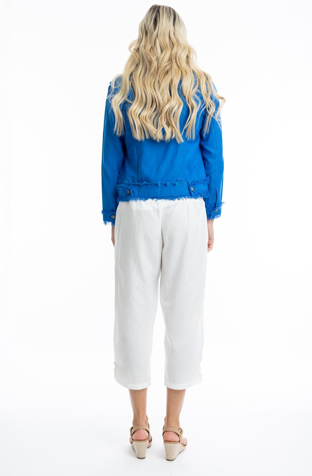 Electric Blue Linen Blend Frayed Jacket