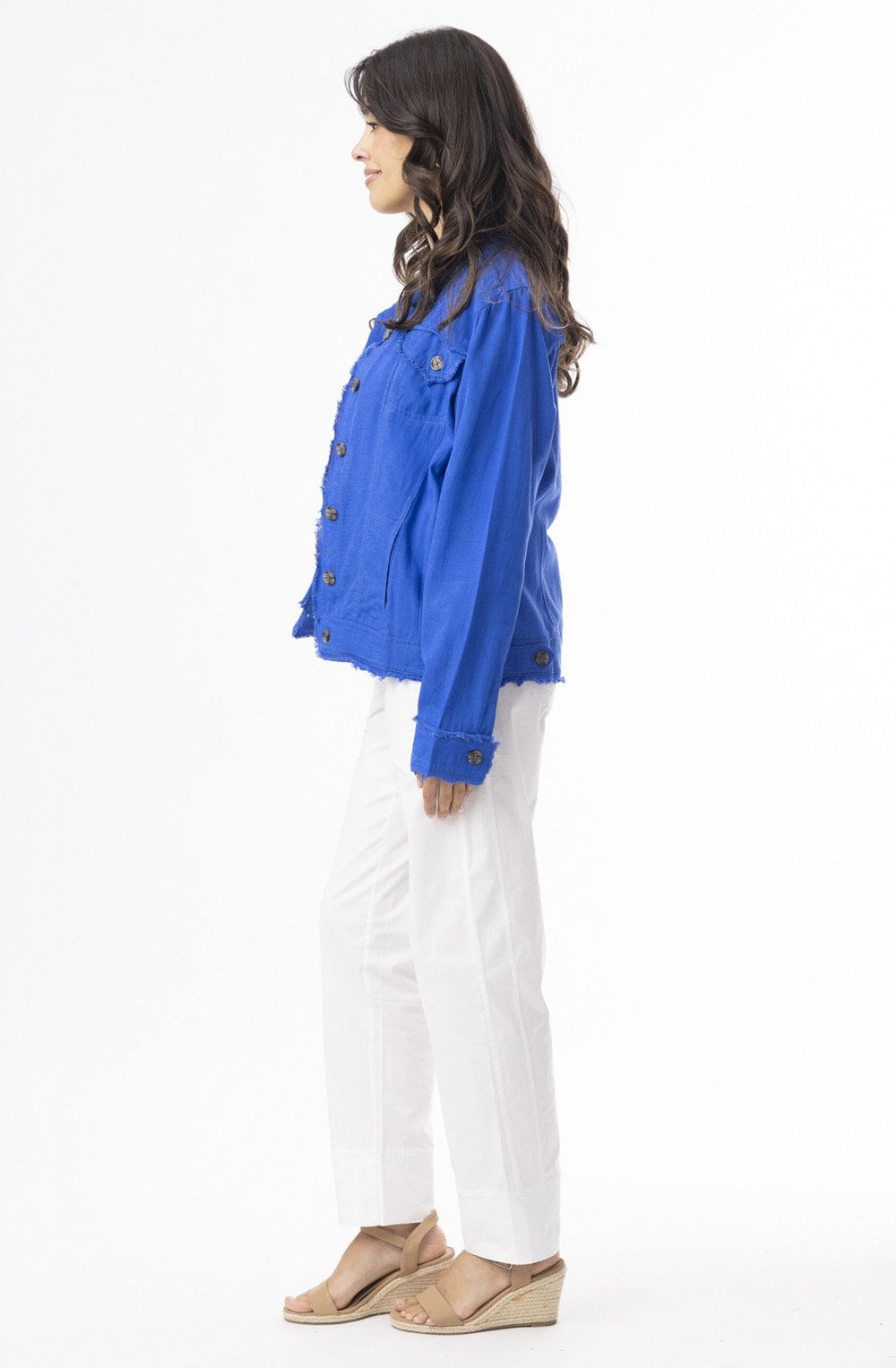 Electric Blue Linen Mix Frayed Jacket