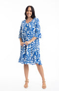 Hayman Blue Frill Sleeve Pinch Pleat Dress