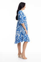 Hayman Blue Frill Sleeve Pinch Pleat Dress