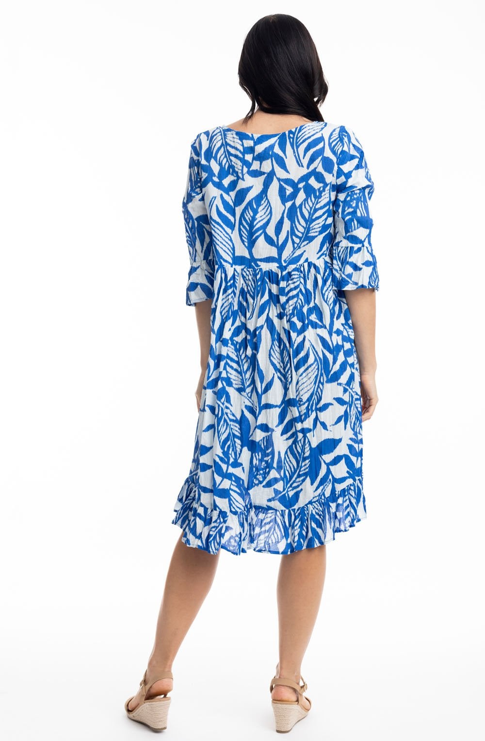 Hayman Blue Frill Sleeve Pinch Pleat Dress