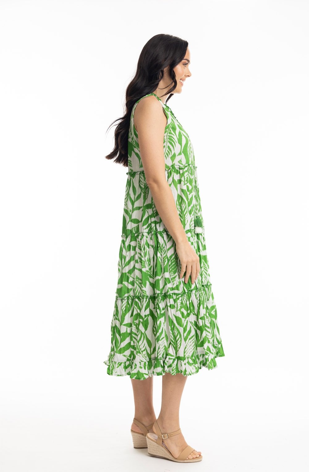 Hayman Green Tiered Midi Dress