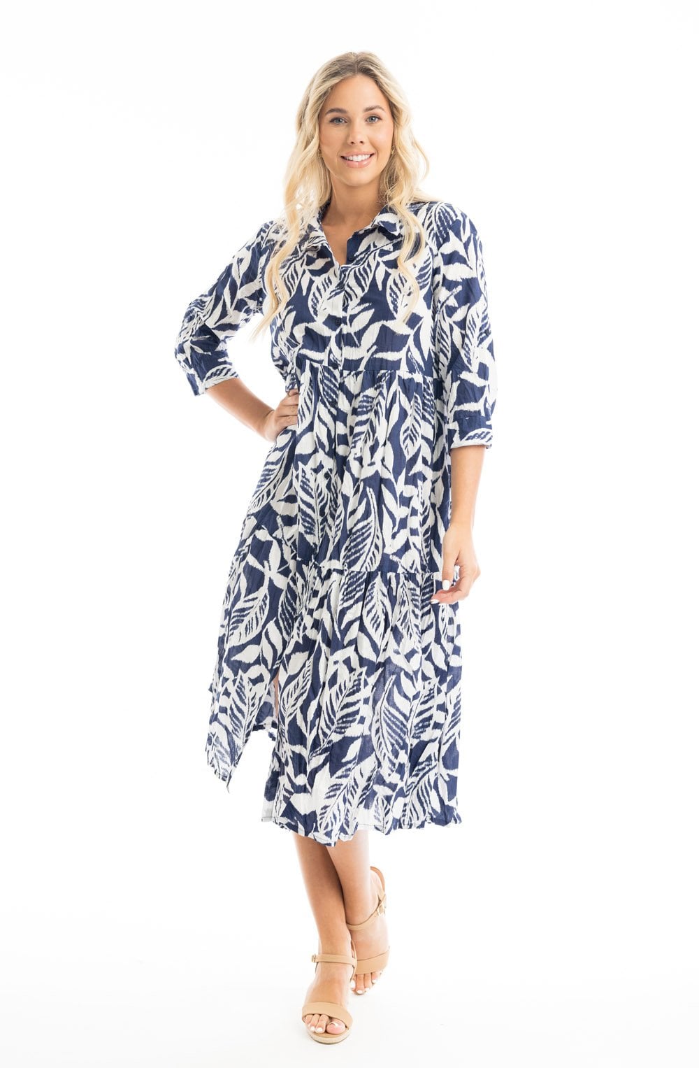 Hayman Navy Collared Midi Dress