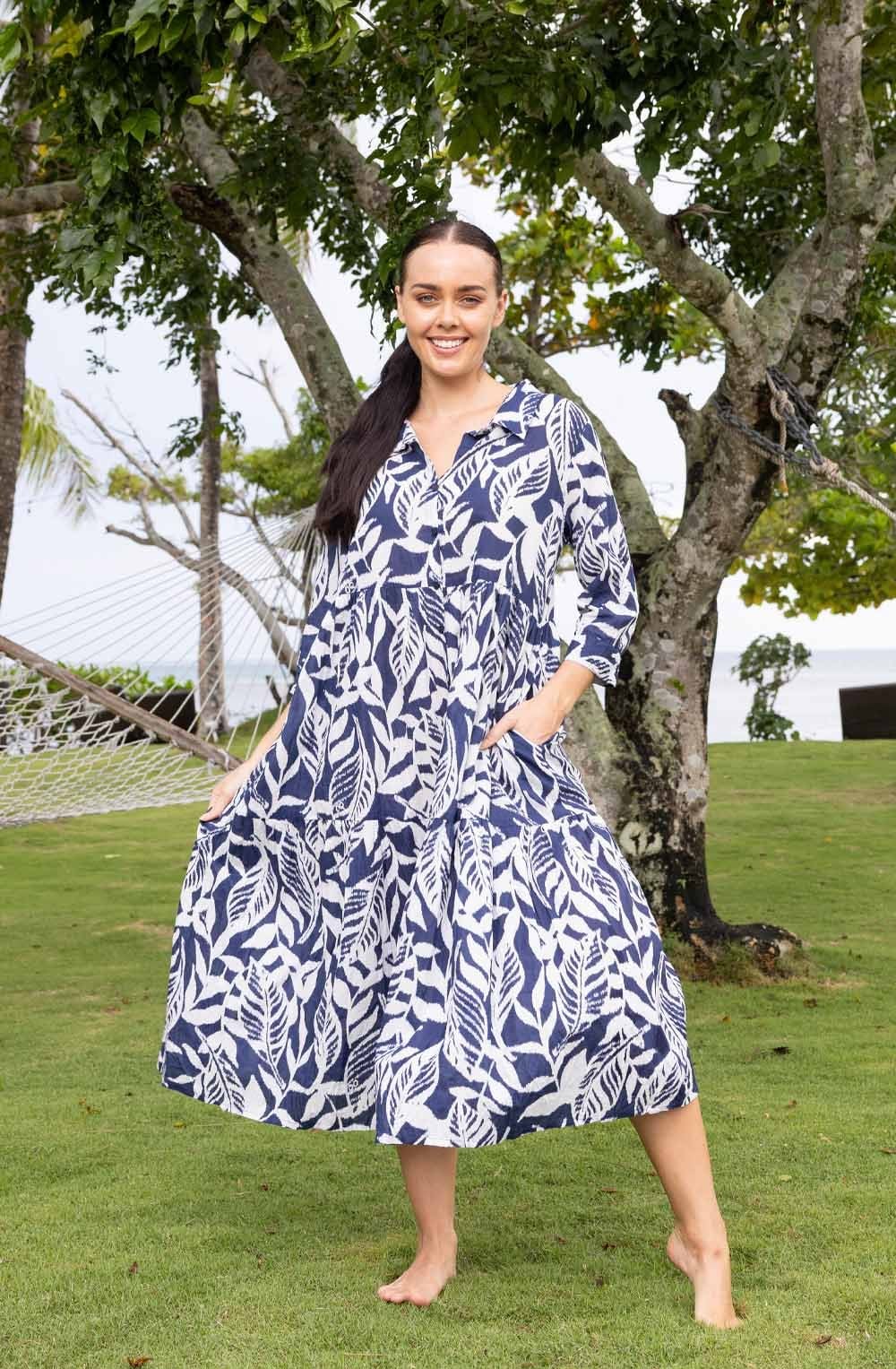 Hayman Navy Collared Midi Dress