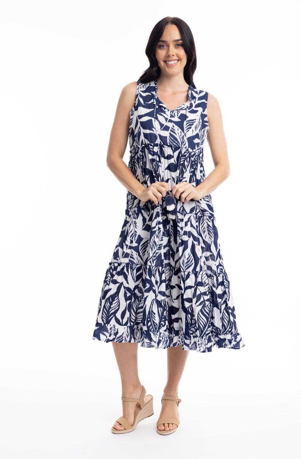 Hayman Navy Tiered Midi Dress