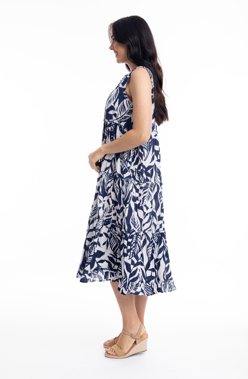 Hayman Navy Tiered Midi Dress
