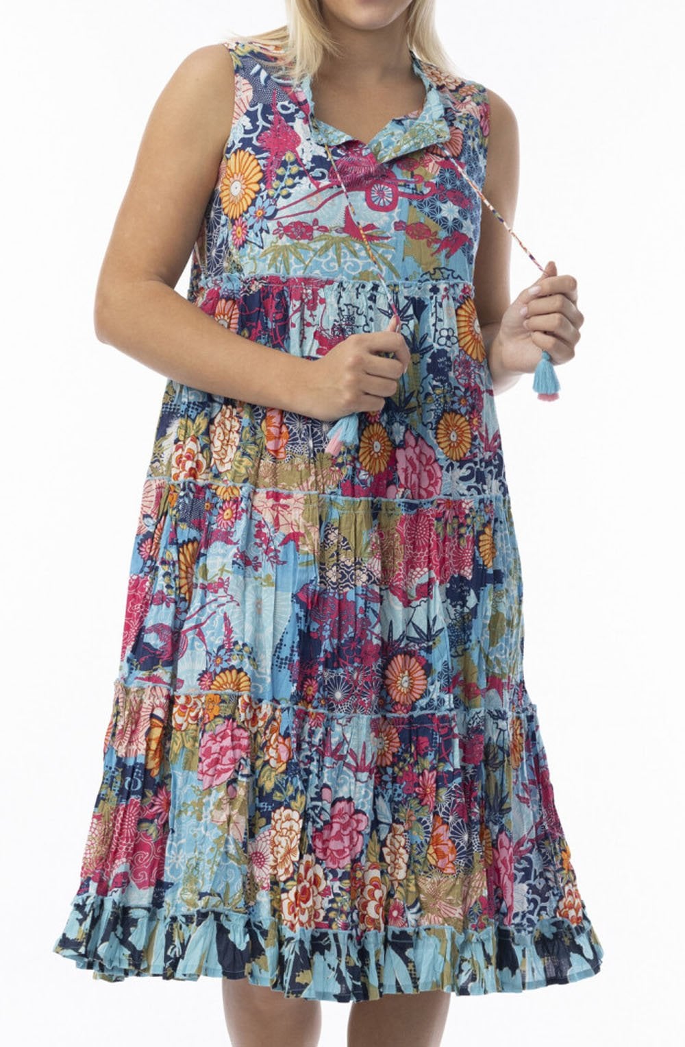 Ikebana Floral Print Tiered Midi Dress