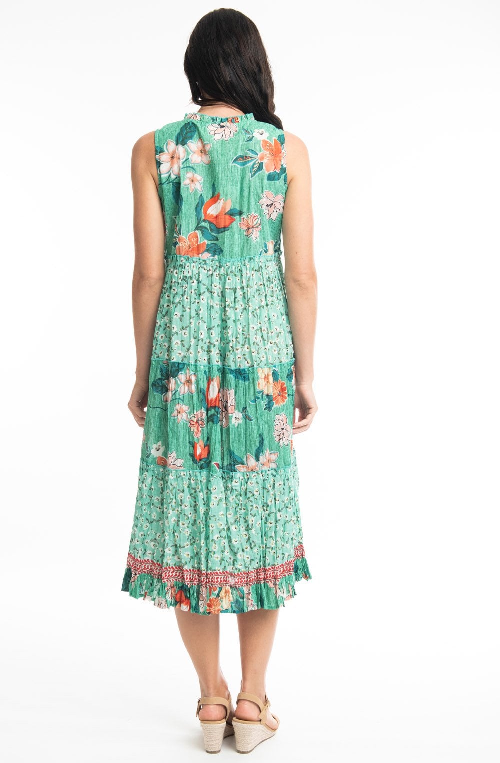 Kaleici Jade Floral Print Sleeveless Tiered Maxi Dress
