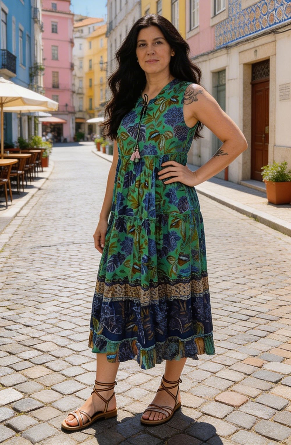 Las Cuevas Tropical Print Dress