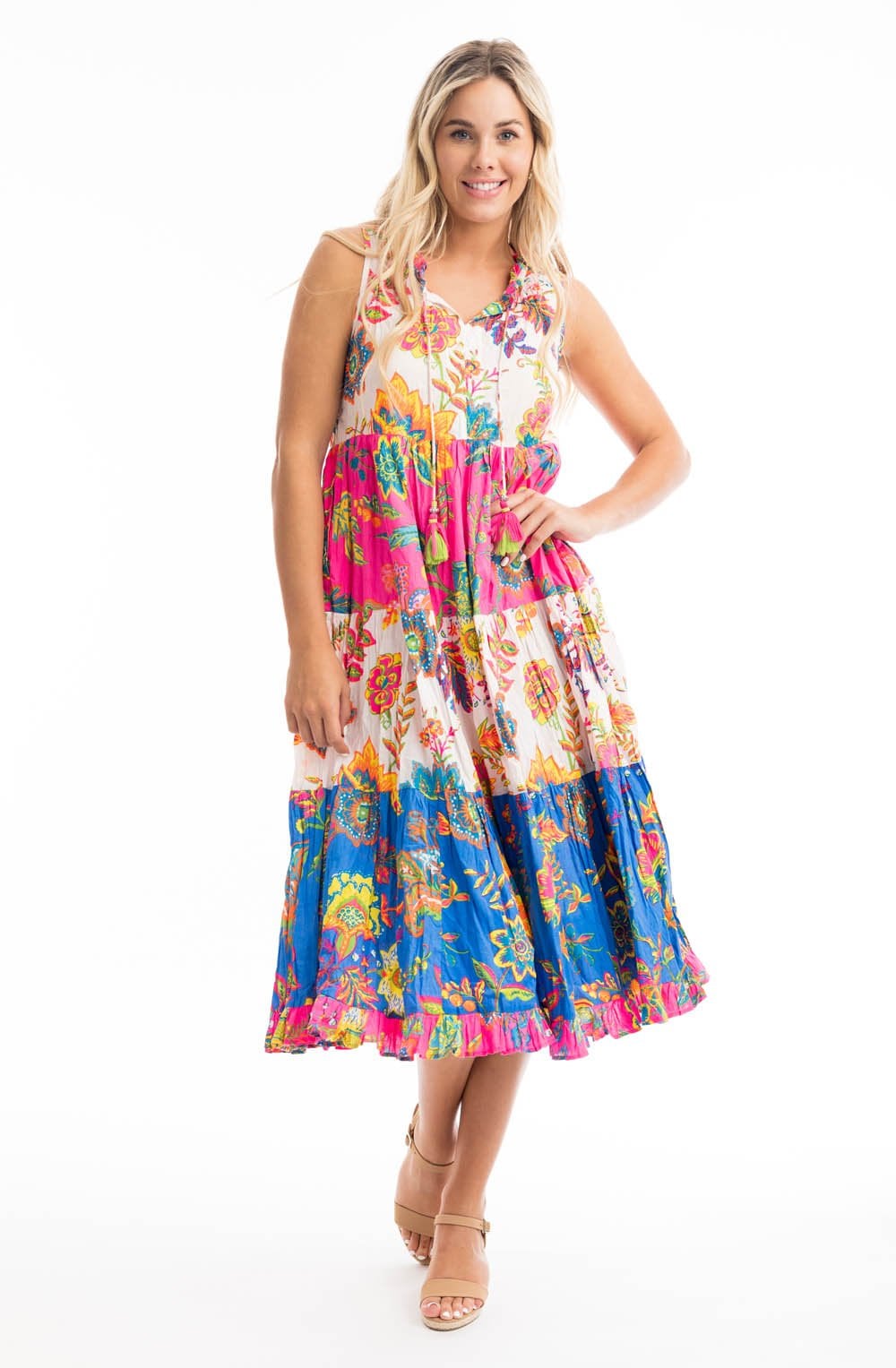Le Monre Vibrant Mix Tiered Midi Dress