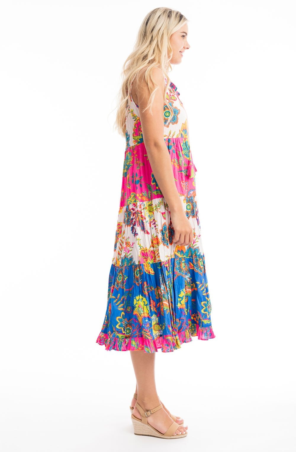 Le Monre Vibrant Mix Tiered Midi Dress